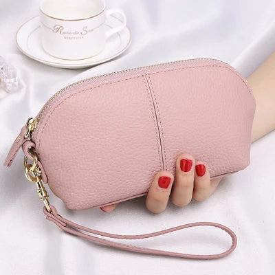 LIZAKOSHT  -  Leather women long wallet Zipper Wristlet Bag Lady Clutches Coin Purse Cowhide mobile phone bag evening party handbag