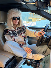 LIZAKOSHT  -  Winter Women's Knit Ski Striped Printed Sweater Slim Contrast Hlaf-zip Long Sleeve Skiwear Pullover Spring Lady Knitwear