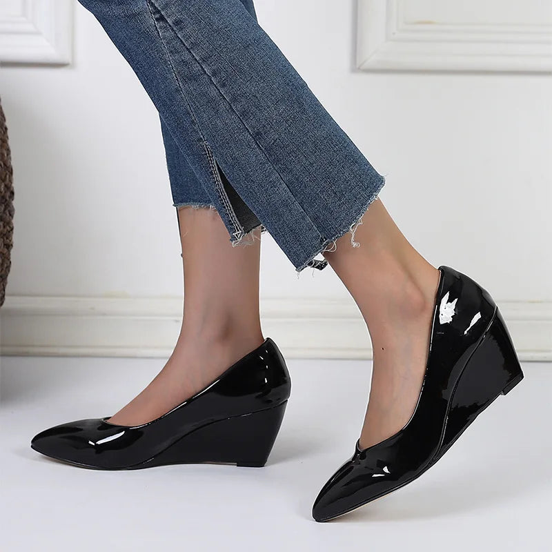 LIZAKOSHT  -  Spring New Wedges High Heels,Women Pumps,Shallow Out Office Work Shoes,Slip On,Pointed toe,Black,Red,White,35-42,Dropship