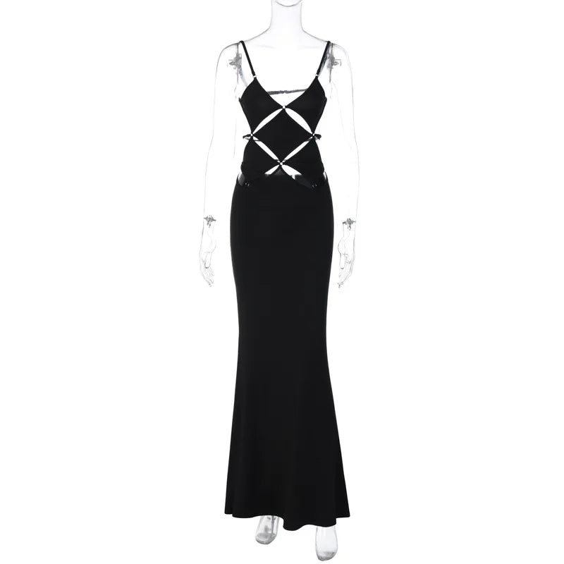 LIZAKOSHT  -  Hollow Out Sexy Evening Party Club Maxi Dress Outfits Women Bodycon Elegant Backless Sleeveless V Neck Summer Clothes Vestido