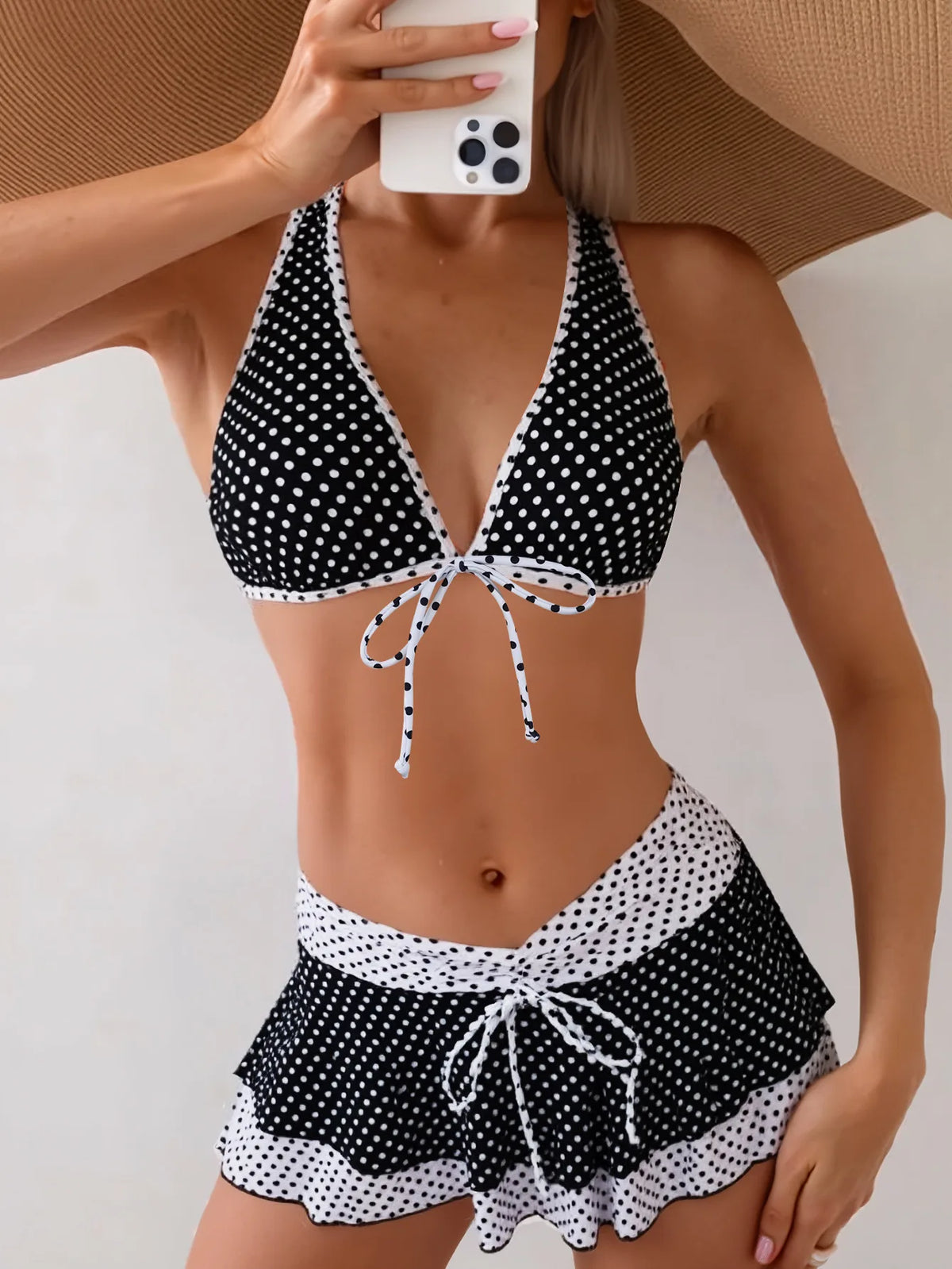 LIZAKOSHT  -  Summer Women Bikini Set Sexy Polka Dot Print Strap Sexy Wearing A Cover Skirt Three Piece Vacation Cute Girl Swimsuit Set