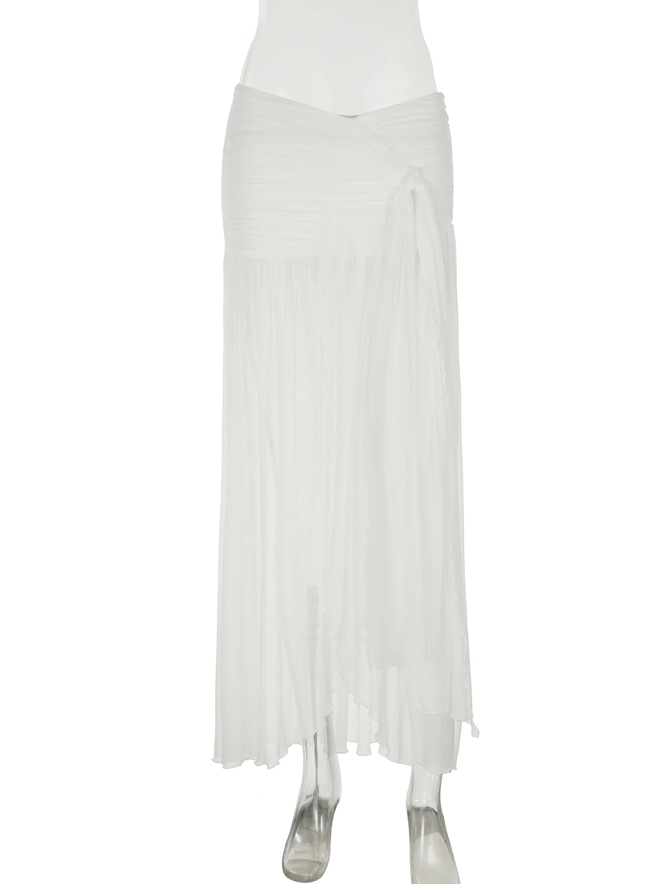 LIZAKOSHT  -  Vacation Loose Low-waisted Mesh Splicing Long Skirts Summer New Ruffle Half Body Skirt Women's Clothing