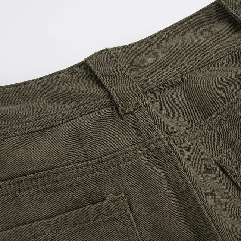 LIZAKOSHT  -  Vintage Low Rise Cargo Flare Pants Multi Pocket Streetwear Trousers