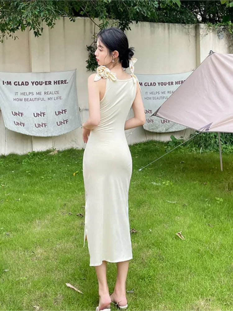 LIZAKOSHT  -  Elegant Dress for Women Chinese Style Flower Party Split Dress Vintage Office Lady Sheath Slim Fit  New Summer Bodycon Dress