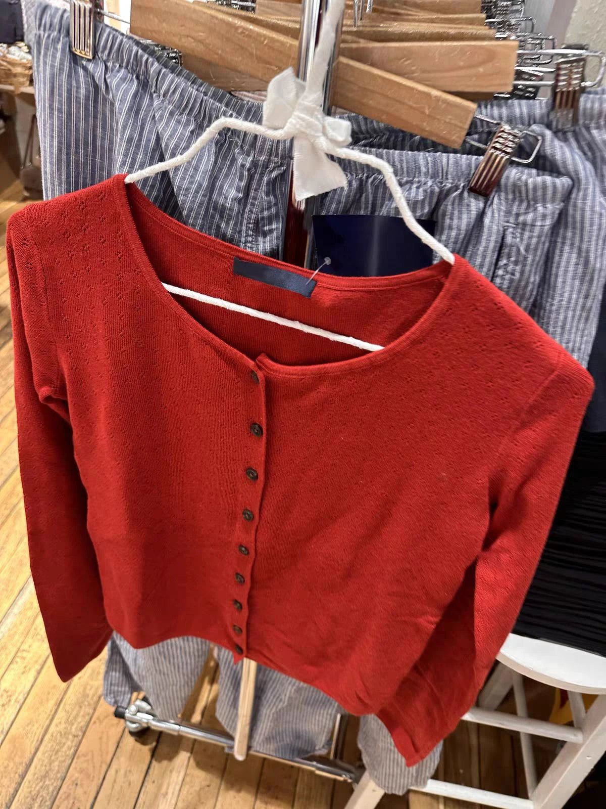 LIZAKOSHT  -  Eyelet Red Woman's Sweater Cardigan O-neck Single Breasted Slim Knitwear Female Casual Simple Solid All-match Cotton Crop Top