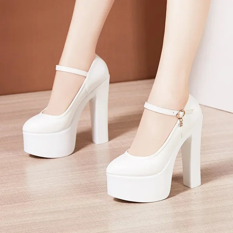 LIZAKOSHT  -  15cm Small Size 32-43 Sexy Extreme Block High Heels Shoes for Dress Model Party Wedding Shallow Thick Bottom Platform Pumps