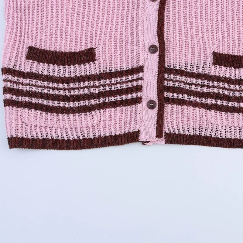 LIZAKOSHT  -  New Fashion Retro Shorts Suit Summer Women V Neck Knitted T-shirt Tops Casual Button Shorts Holiday 2 Piece Sets Womens Outfits