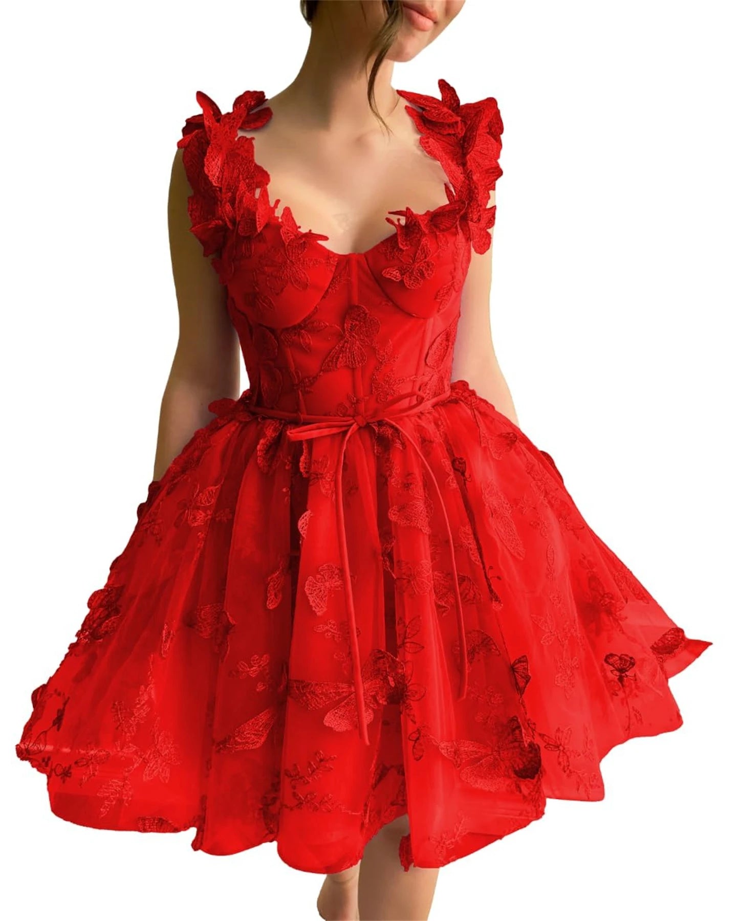 3D Butterfly Tulle Prom Dresses for Women 2024 Lace Applique Princess Long Ball Gown with Slit Graduation School Party Gown