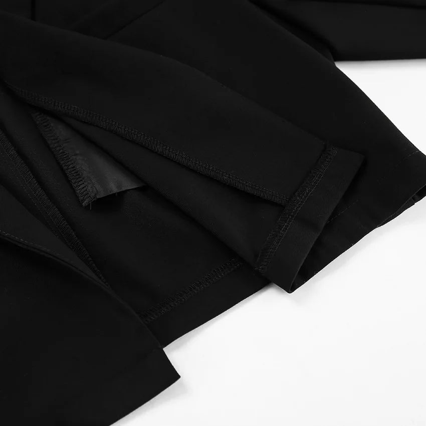 LIZAKOSHT  -  Woman Clothing Solid Black Short Blazers 2025 Autumn Office Lady Long Sleeve Cropped Tops Female Slim Outerwears Coats