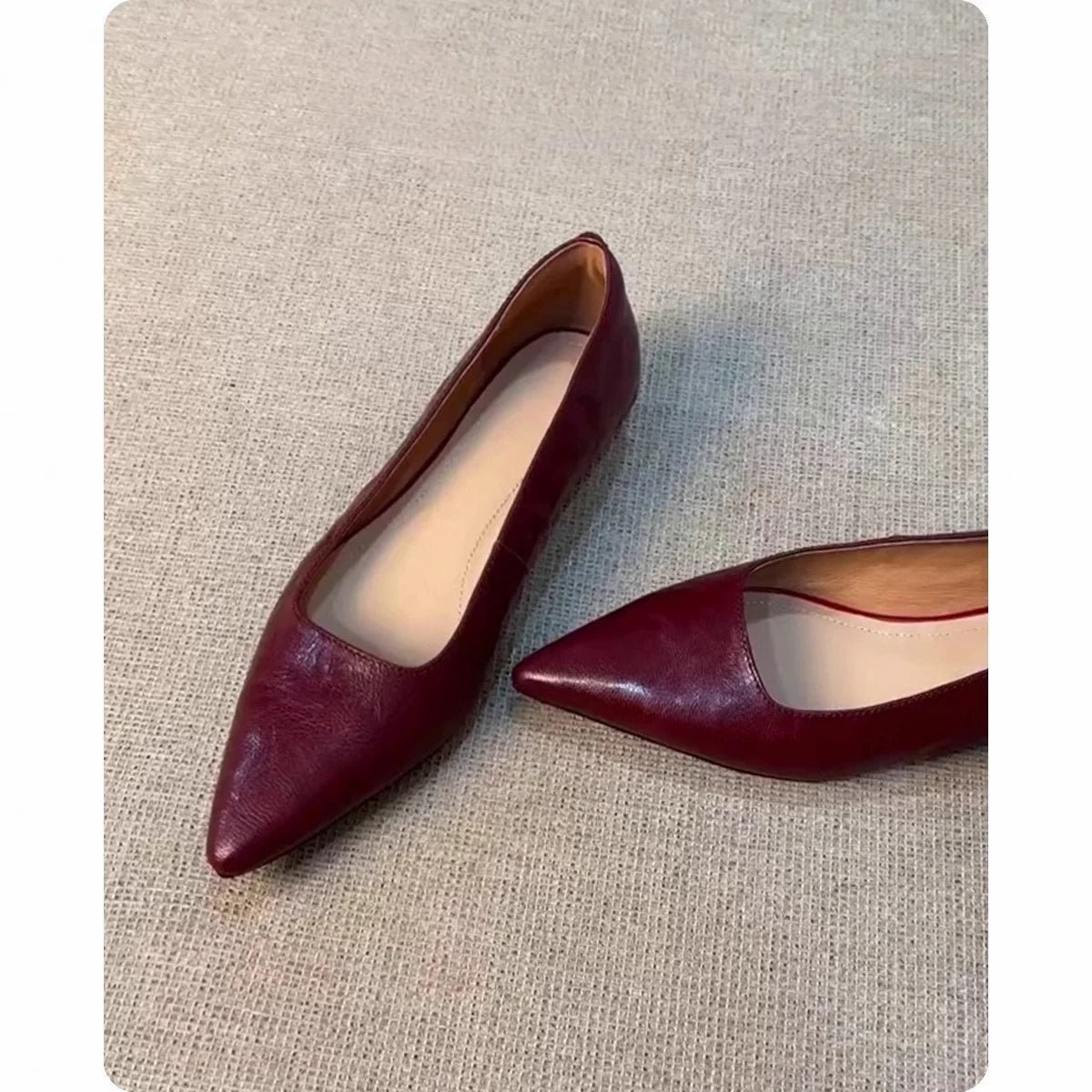 LIZAKOSHT  -  Flat Heel Pointed Toe Women's oes Spring Commute Work oes Korean Sle Leather Inner Layer Pig Skin Slip-On Daily Wear