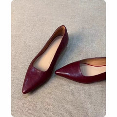 LIZAKOSHT  -  Flat Heel Pointed Toe Women's oes Spring Commute Work oes Korean Sle Leather Inner Layer Pig Skin Slip-On Daily Wear