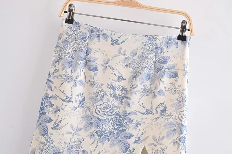 LIZAKOSHT  -  High Waist Chiffon Harajuku Back Zipper Female Mini Skirts Summer 2024 Blue Floral Print Women A-Line Skirts Streetwear Elegant