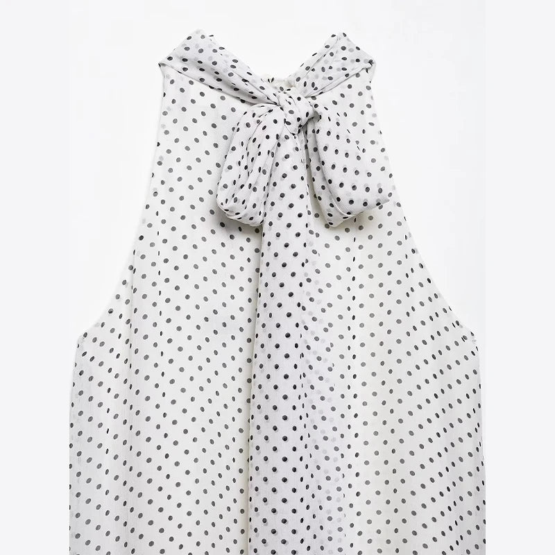 LIZAKOSHT  -  Dot Print Skirts Suits Women Halter Lace Up Sleeveless Irregular Sets Female 2025 Summer Fashion Chic Elastic Waist Street Set