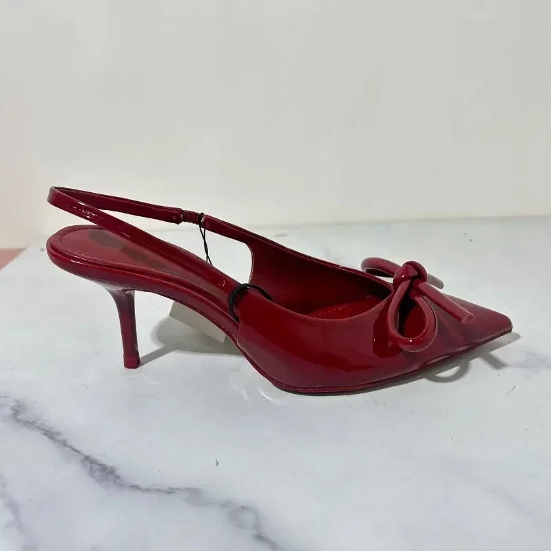 LIZAKOSHT  -  Bow Pointed Toe High Heels Sandals Women Brand Designer Shoes Fashion Slides Sexy Slingback Shoes Elegant Mules Sandals Female