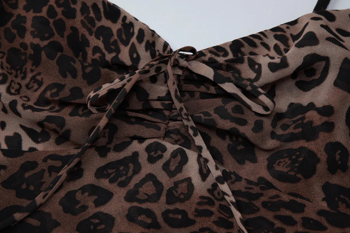 LIZAKOSHT  -  Women Sexy Leopard Print Chiffon Vacation Dress Streetwear Summer Girls Spaghetti Strap Backless Party Club Dresses