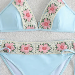 LIZAKOSHT  -  New Female Bikini Solid Color Handmade Flower High-Waisted Split Women's Swimsuit Beach Wear Vacation Photography Sexy Swimsuit