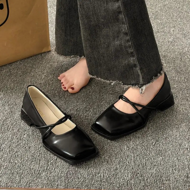 LIZAKOSHT -  Women's Summer Footwear Normal Leather Casual Shoes for Woman Square Toe Black Japanese Style Lolita Mary Jane Gothic Shoe