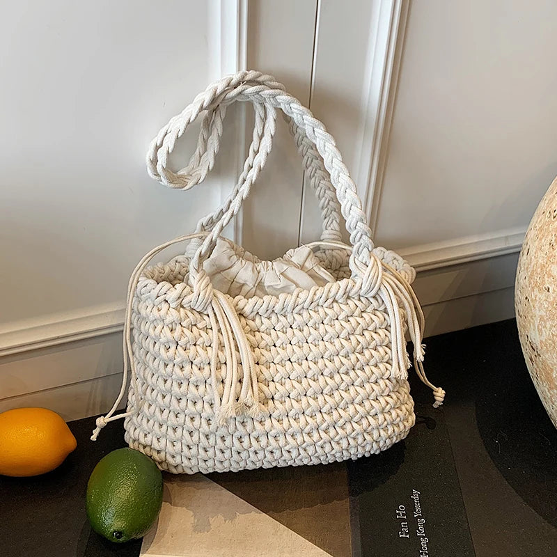 LIZAKOSHT  -  Casual Knitted Large Capaci oulder Bag for Women Summer Versatile St Weaving Beach Coast Bag Modern Neutral Sle Poly