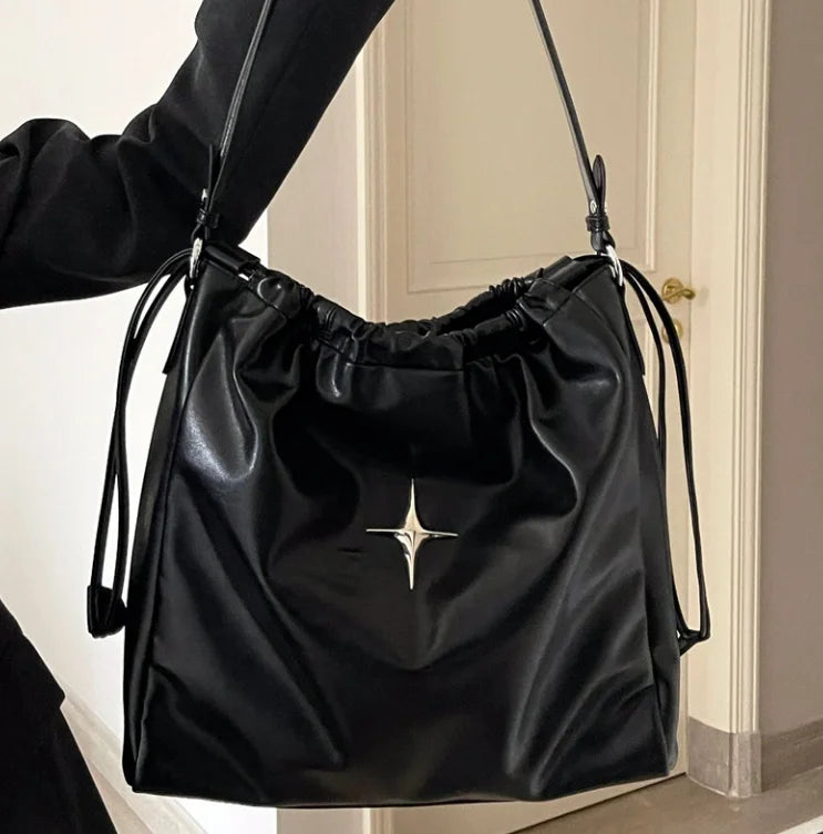 LIZAKOSHT  -  Cross High-capacity Drawstring Shoulder Bags Grunge Simple All Match Women's Handbags Japanese Fashion Trendy Casual Tote
