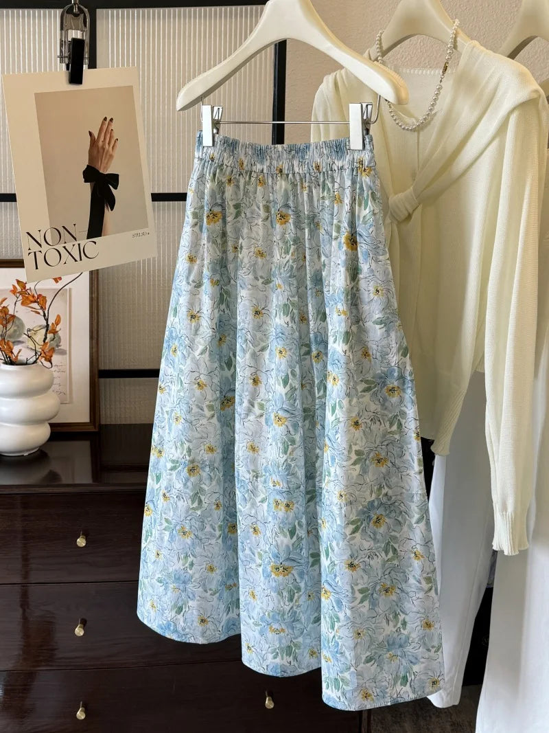 LIZAKOSHT  -  New Arrival Women Summer Flower Print Long Cotton Skirt High Waist A-Line Boho Maxi Skirts Faldas Femme Streetwear