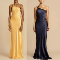 LIZAKOSHT  -  Spring Summer New Party Slant Shoulder Slimming Dress  Casual Fashion Color Dress