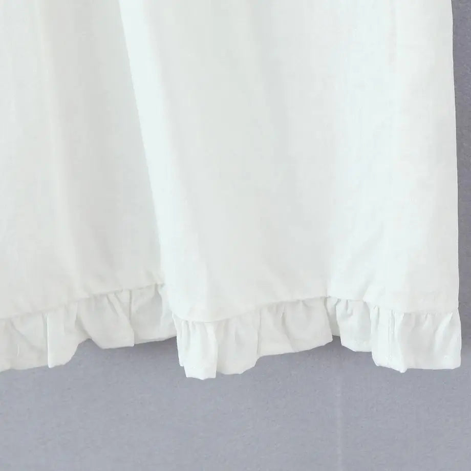 LIZAKOSHT  -  Sweet White Spliced Lace open Buttons Peter Pan Collar Mini Sleeveless Dress Women Wood ears Hem Loose Straight Short Vestidos