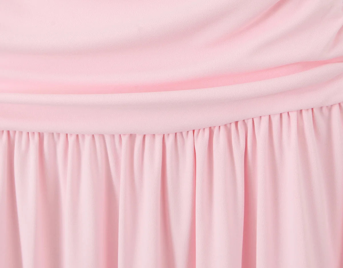 LIZAKOSHT  -  Elegant Ruched Strapless Dress Women Sexy Pastel Pink Off Shoulder Side Zipper Midi Dress 2025 New Summer Party Evening Dresses