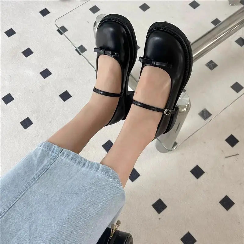 LIZAKOSHT  -  Ladies Summer Footwear Cute Japanese Style Lolita Shoes for Women with Bow Round Toe Kawaii Gothic Black Low Heel Elegant E