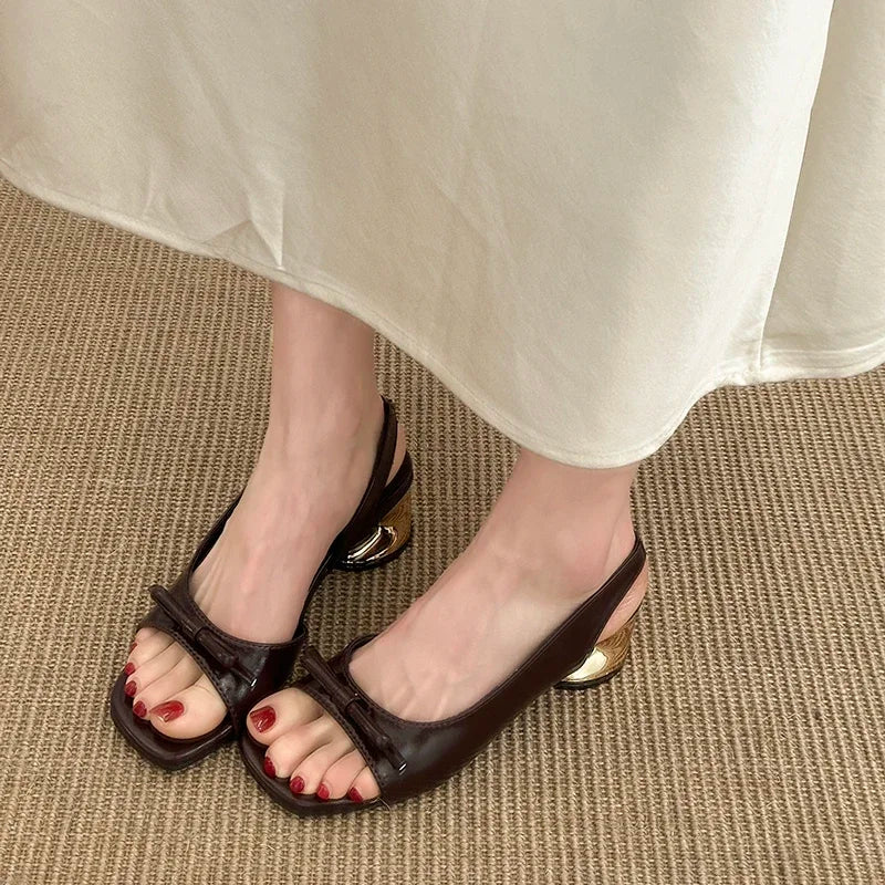 LIZAKOSHT  -  Summer Women Butterfly-knot Slingback Sandalis Concise Open Toe Thick Heel Shoes Elegant Ladies Party Dress Vacation Shoes