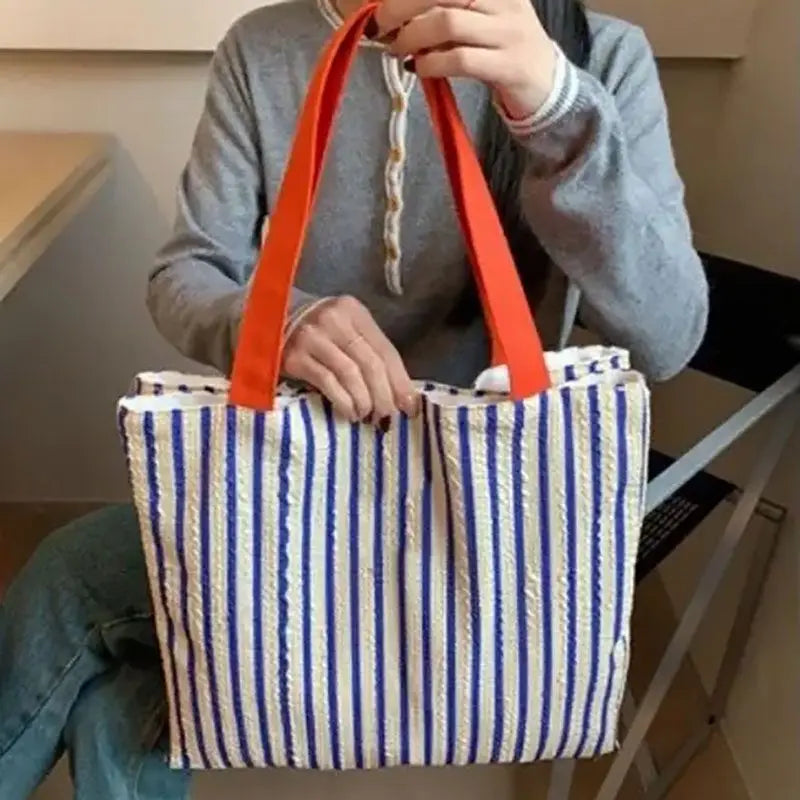 LIZAKOSHT  -  Preppy Style Striped  Casual Large Capacity Handbag Tote Bags Women Commute Shoulder Bag