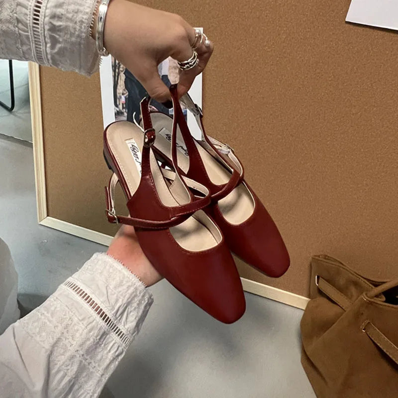 LIZAKOSHT  -  Spring New Women Sandal Fashion Round Toe Ladies Elegant Slingback Shoes Square Low Heel Outdoor Dress Pumps New Woamn Shoe
