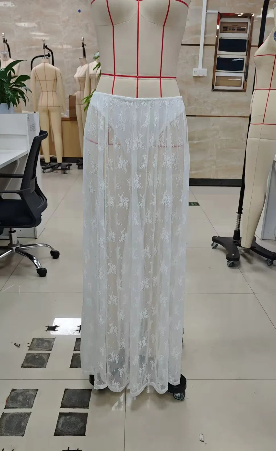 LIZAKOSHT  -  Womens Sexy Sheer Lace Skirt High Waisted Floral Embroidered See Through Ruffled A Line Long Maxi Long Beach Coverup Skirts