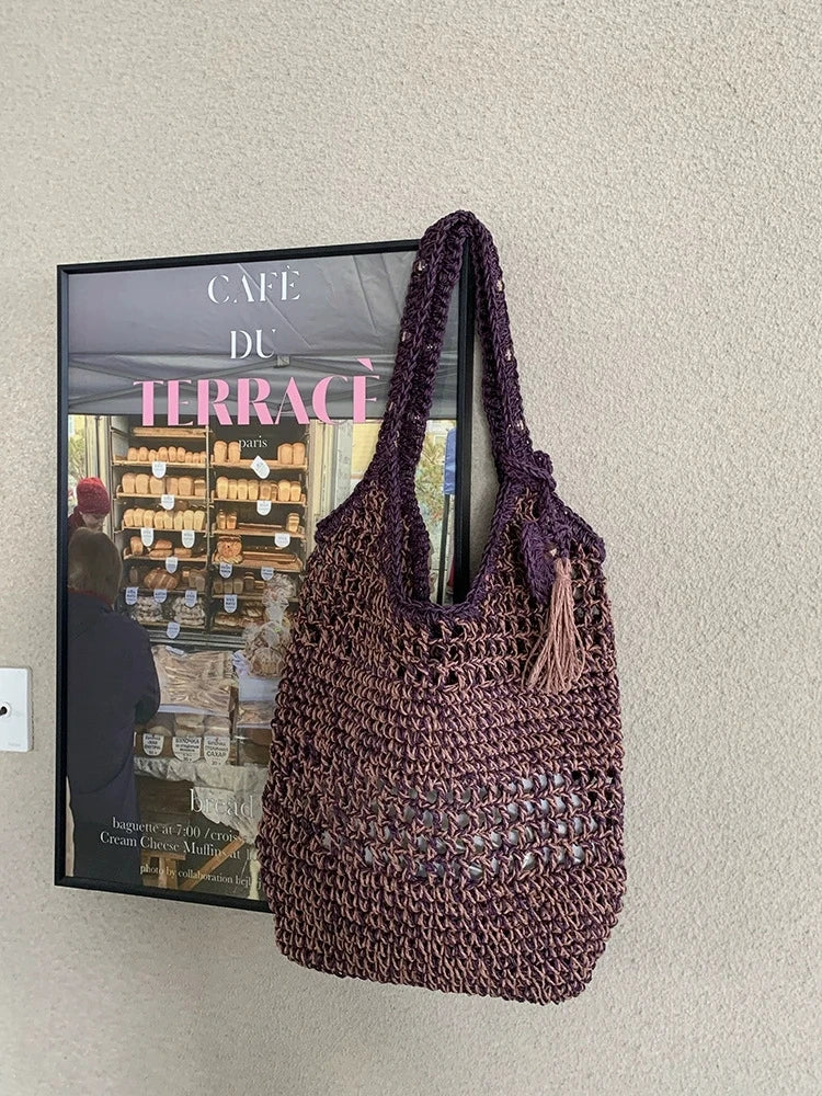 LIZAKOSHT  -  Eco-friendly Handmade Women Designer Straw Mesh Shoulder Bag Beach Holiday Dress Beach Shopping Bags