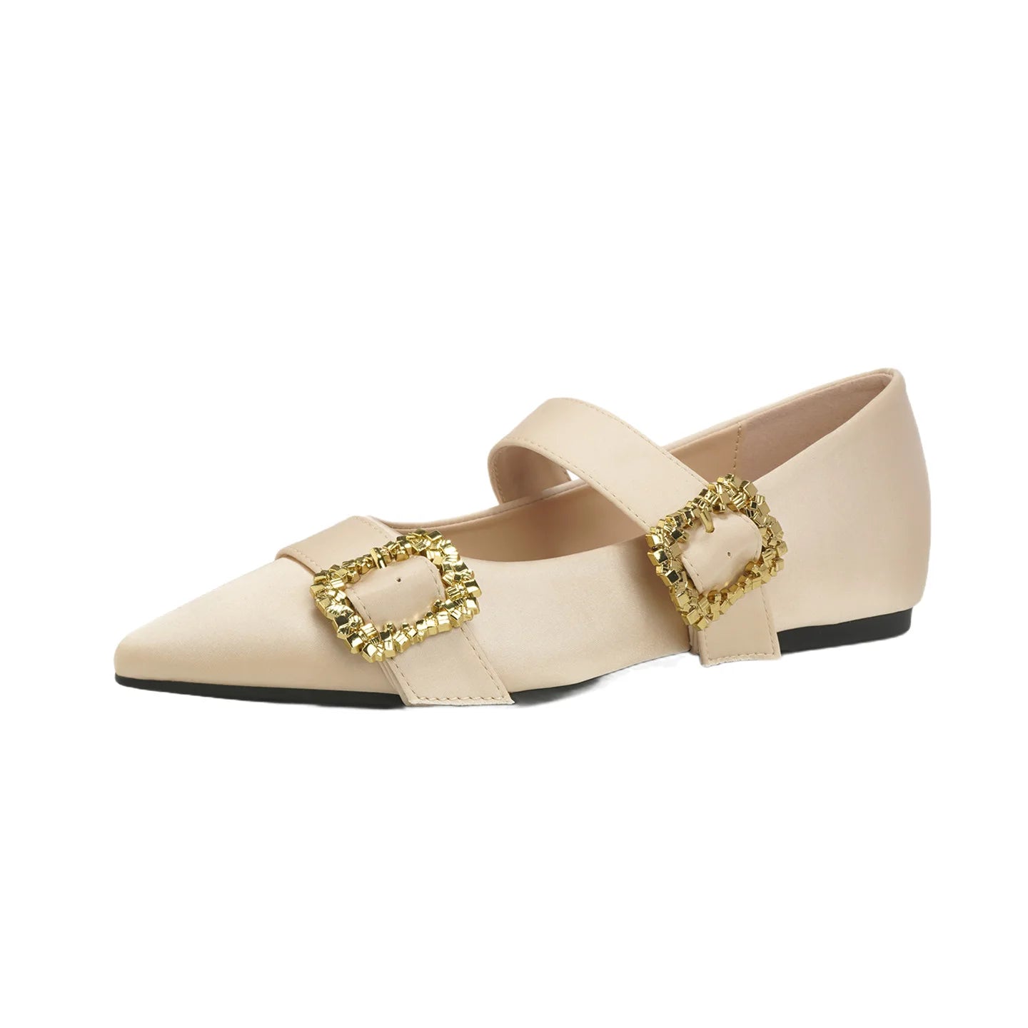 LIZAKOSHT  -  elegant ladies rhinestone buckle flats women pointed toe silk ballerina shoes low heel height increasing crystal loafers size 43