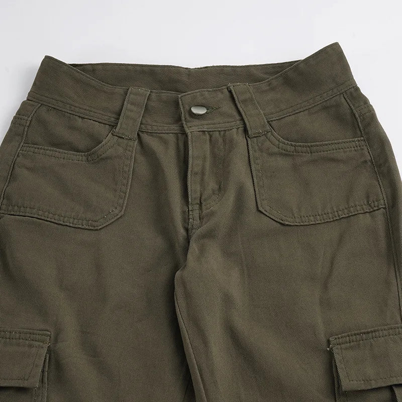 LIZAKOSHT  -  Vintage Low Rise Cargo Flare Pants Multi Pocket Streetwear Trousers