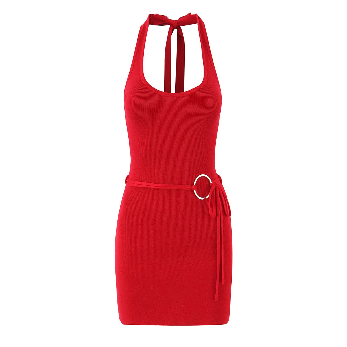 LIZAKOSHT  -  Sexy Halter Lace Up Backless Tank Mini Dress Women Sleeveless Buckle Bodycon Short Sundress 2025 Summer Beach Fairy Grunge Robe