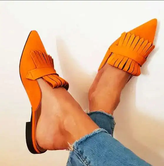 LIZAKOSHT  -  Women Slippers Mules Shoes Flat Heels Pointed Toe Shoes Casual Slides Women's Shoes