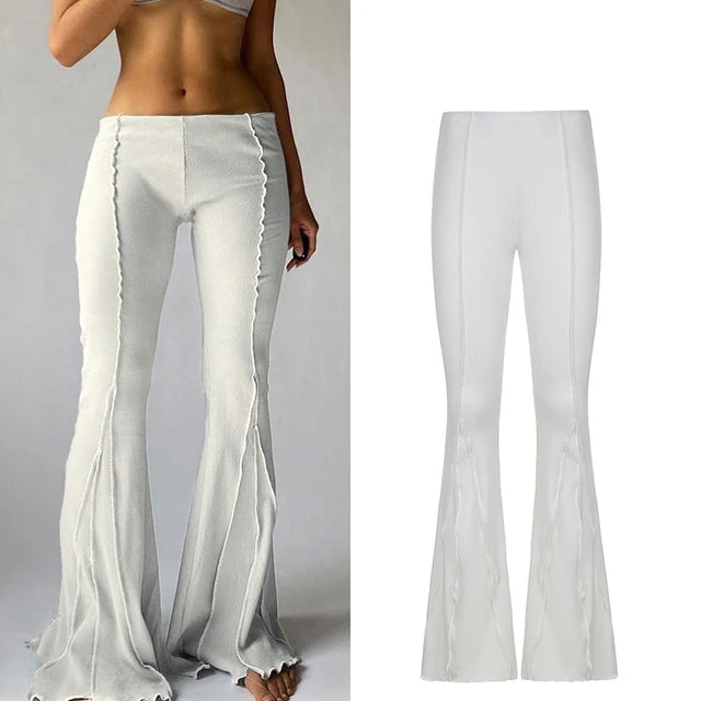 LIZAKOSHT  -  Sexy Low Waist Wide Leg Pants Elastic Bell Bot Casual Trousers for Women Spring Summer Faion Commute Sle