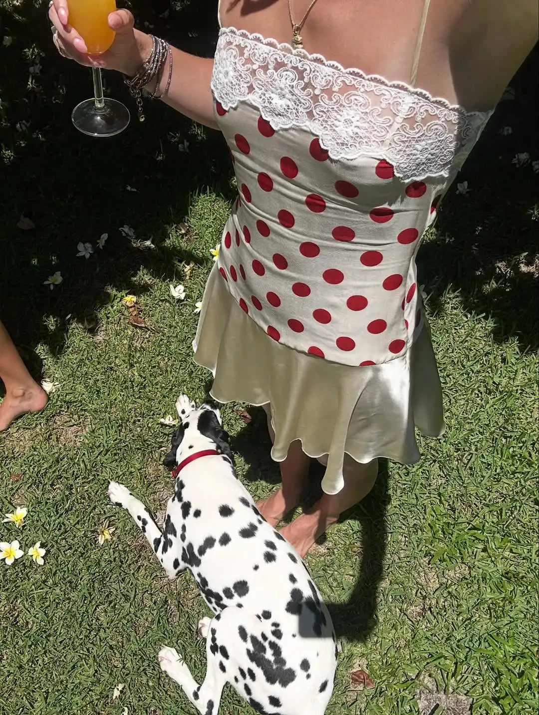 LIZAKOSHT  -  Retro Lace Trim Polka Dot Mini Dress Lady Sexy Off-shoulder Backless Sling Short A-line Dresses Women Vacation Street Gown