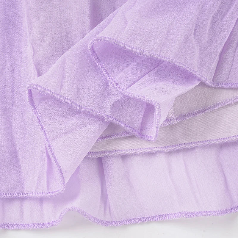 LIZAKOSHT  -  Purple Chiffon Backless Sleeveless Sundress Elegant  Sexy Deep V Neck A-line Mini Dress Summer Beach Vacation Outfits