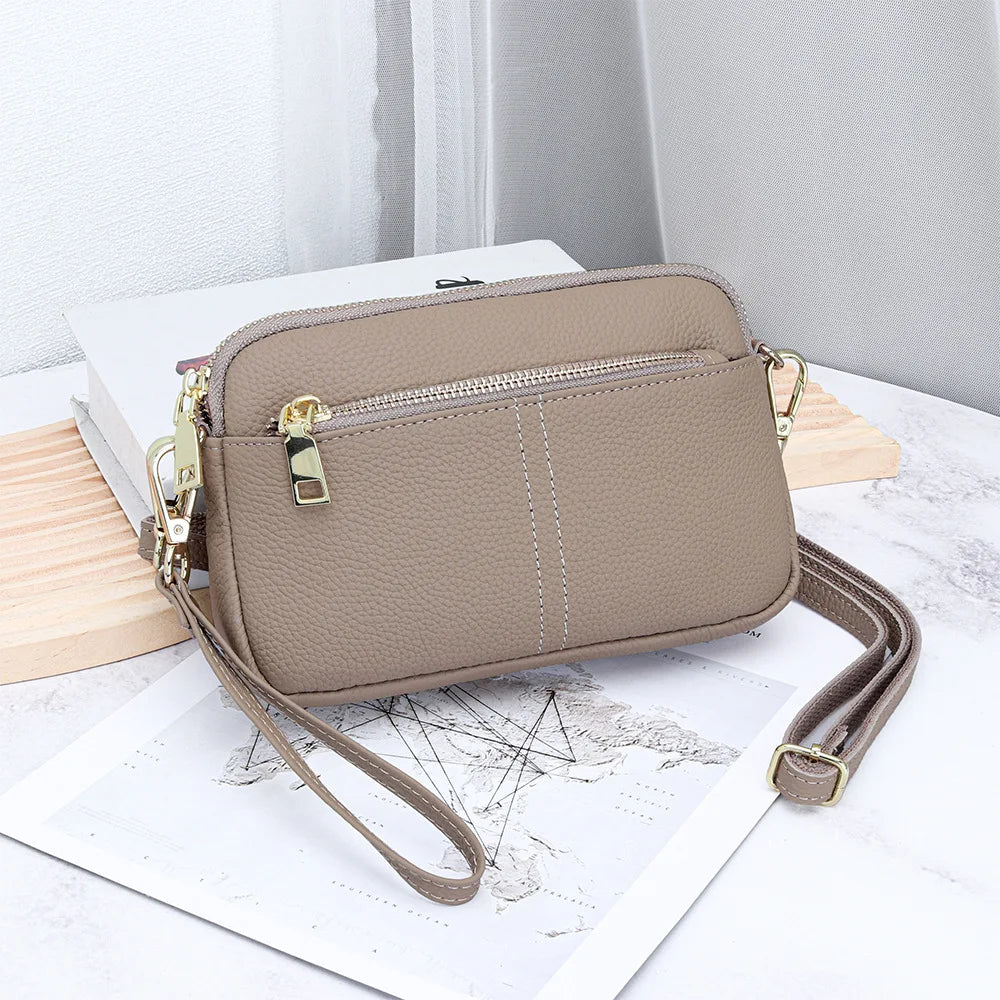 LIZAKOSHT  -  Genuine Leather women Shoulder Bag Small ladies Wristlet Bag Zip Money Coin Holder Purse Cowhide Multifunction phone wallet bols