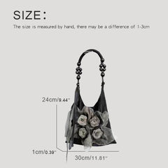LIZAKOSHT  -  Chinese Style Appliques Flowers Bag For Women Luxury Designer Handbags Purses 2024 New In Satin Beaded Strap Slim Cloth Shoulder