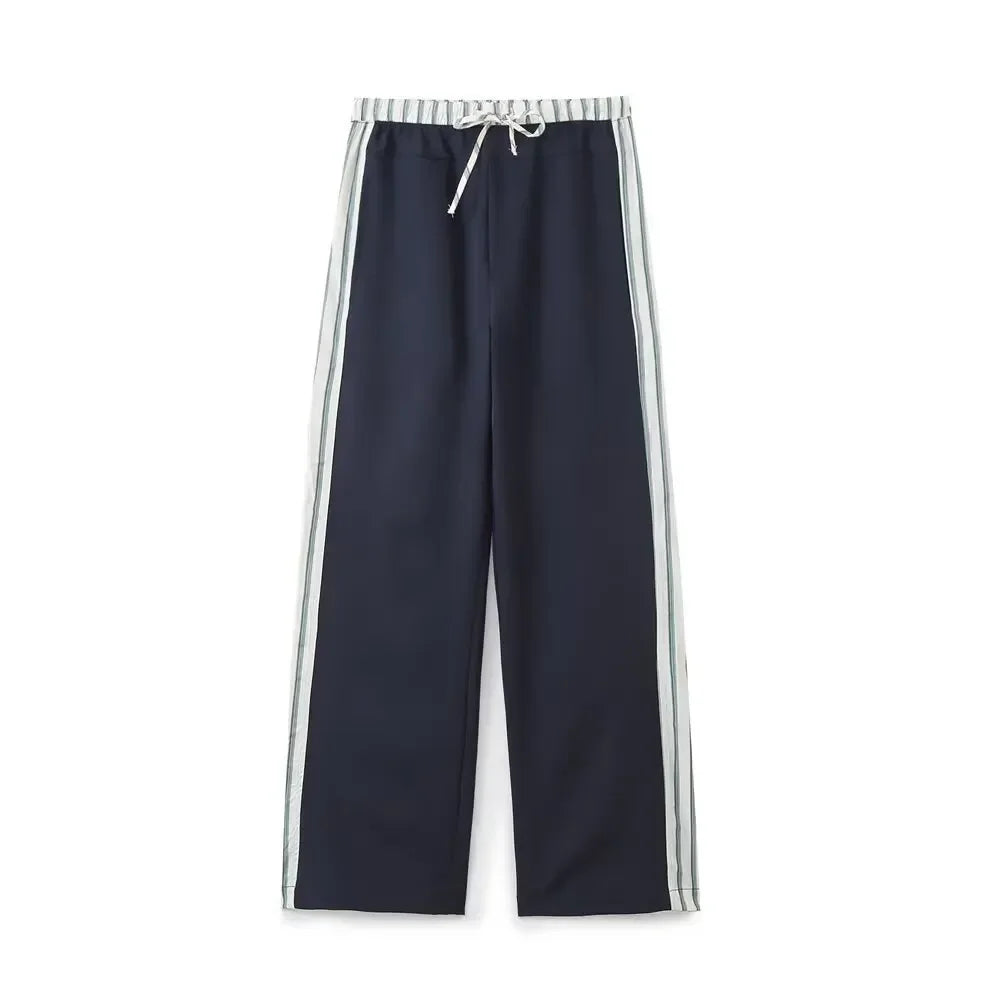 LIZAKOSHT  -  Women's Striped Shirt Trousers Suit Lapel Short-sleeved Top Side Striped Elastic Waist Pants Spring Summer New Chic Suit
