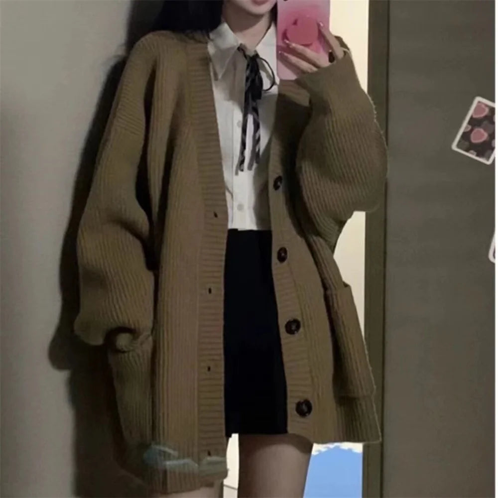 LIZAKOSHT  -  Japanese Fashion College Loose V-neck Cardigan 2026 New Sweater Female Outer Wear Sweater Coat School Uniform Women's Clothing