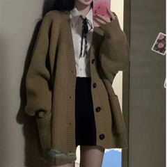 LIZAKOSHT  -  Japanese Fashion College Loose V-neck Cardigan 2026 New Sweater Female Outer Wear Sweater Coat School Uniform Women's Clothing