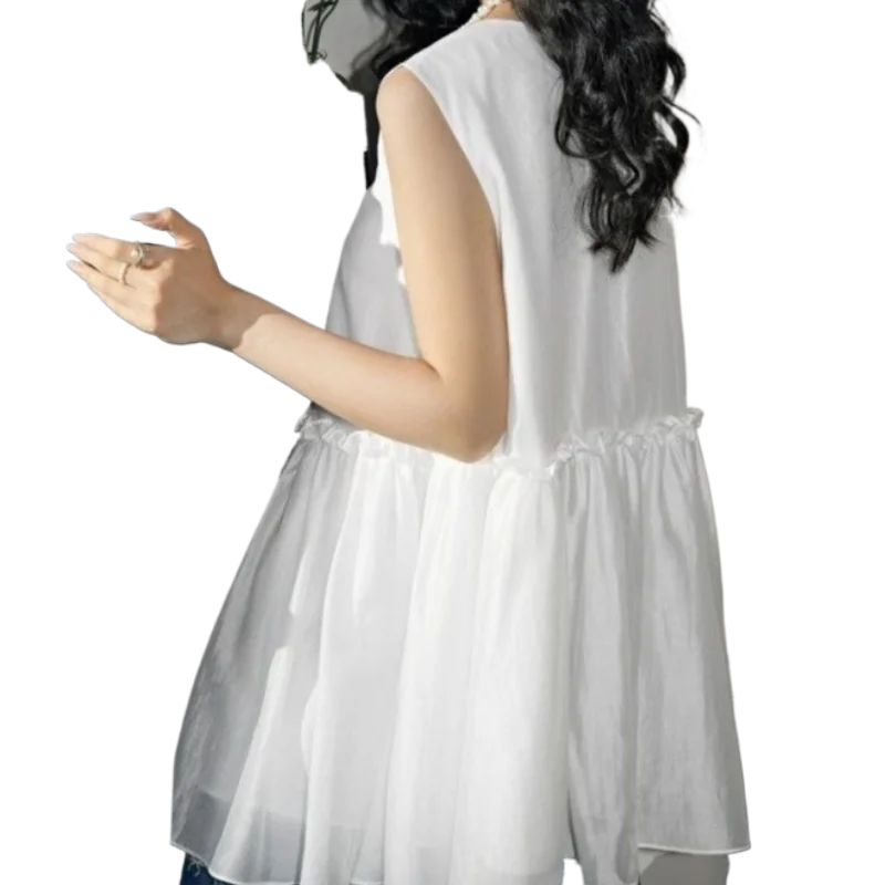 LIZAKOSHT  -  Sleeveless Doll Shirt with Ruffled Hem in Summer Slim Temperament Wind Vest Suspender Top Female