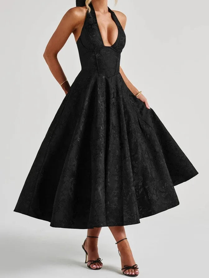 LIZAKOSHT  -  Women Clothing Sexy Sleeveless Lace-Up Halter Neck Backless Dress Elegant Evening Party Long Dress Summer New Arrivals