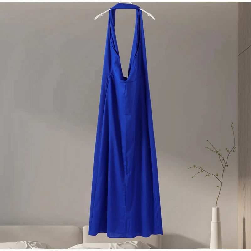LIZAKOSHT  -  Halter Deep V Maxi Dresses For Women Fashion Sleeveless Neck Backless Long Dress Summer Sexy Elegant High Waist Party Robe
