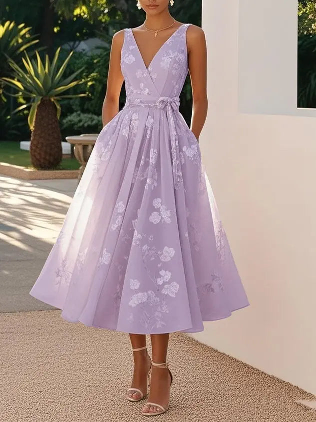 LIZAKOSHT  -  Sexy V-neck Halter Evening Dress Women Fashion Hight Waist Solid Lace A-Line Dress Elegant Sleeveless Slim Long Dress