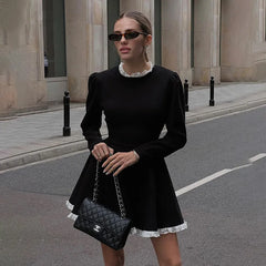 LIZAKOSHT  -  New Autumn Fashion French Streetwear Sexy A-LINE Dress Women Lace Slim Black Dress Female Clubwear Elegant Party Mini Dresses